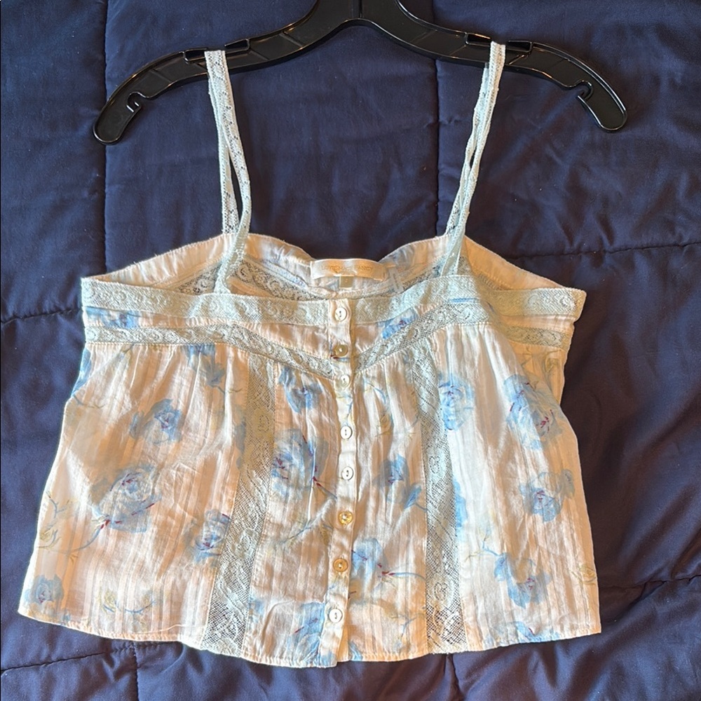 LoveShackFancy Blue and White Smocked Crop Camisole